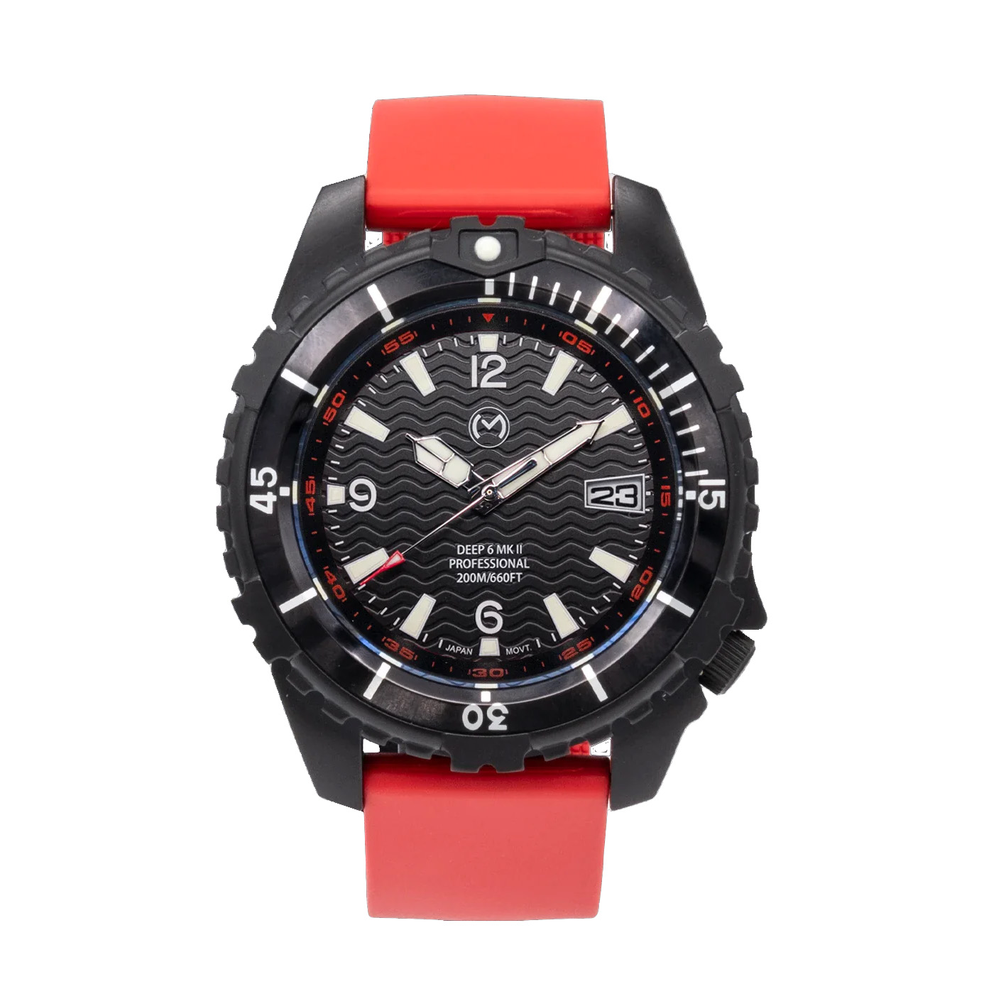 Momentum Deep 6 MK II Black-Ion Dive Watch (47mm) Red Goma Rubber